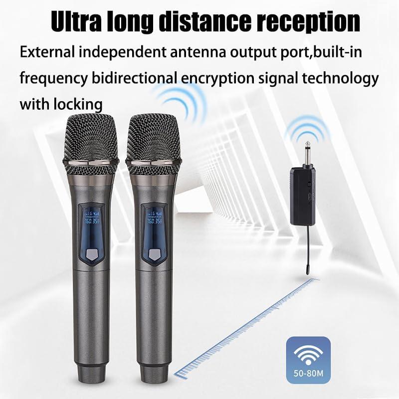 Wireless Microphone,Rechargeable Wireless Dual UHF Microphone,Dual Handheld Dynamic Wireless Mic for Karaoke Singing, Wedding, DJ, Party, Speech, Church, Class Use,200ft,Gray