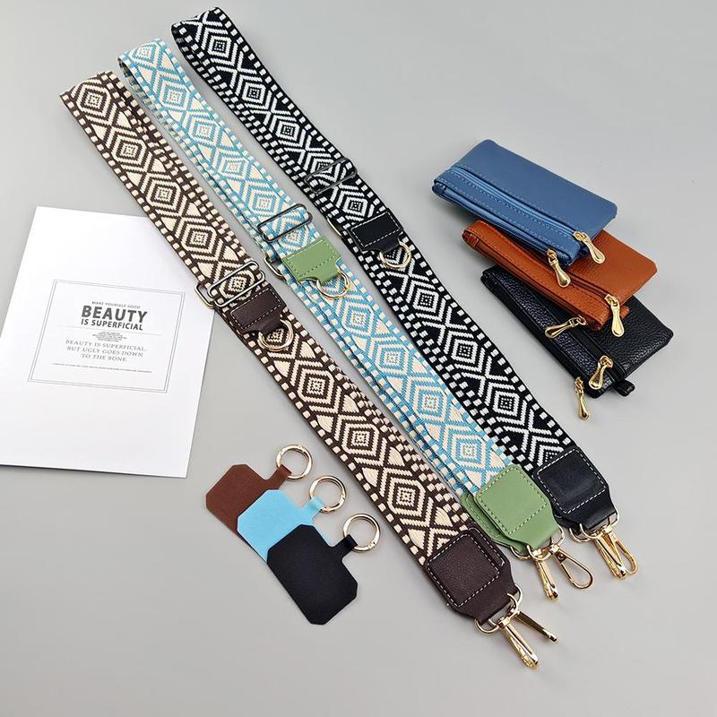 Geometric Pattern Phone Lanyard with Card Holder, 1 Count Adjustable Crossbody Phone Neck Strap, Phone Wrist Strap, Phone Accessories for Women & Men