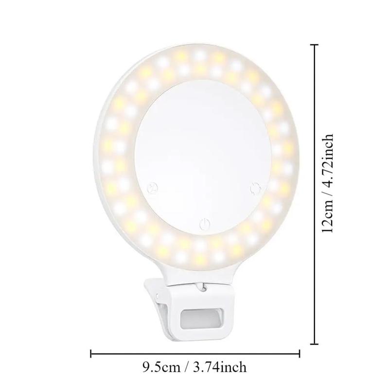 Ring Light, 3 Light Mode Selfie Light, Rechargeable Large Capacity Battery Portable 60 LED Adjustable Brightness Clip on Light for Phone, iPad, Laptop, for Makeup, TikTok, Photography, Vlog, YouTube