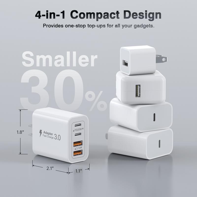 40W USB C Charger Cube 4 Port PD+QC Power Adapter Wall Plug Fast Charging Block Multiport Brick Type C Box for iPhone 16 15 Pro Max 14 13 12 SE SE X, iPad, Airpods, iwatch, Samsung Galaxy Christmas Gifts