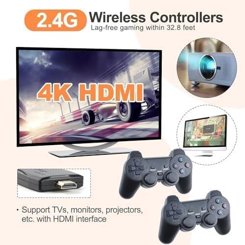 4K Wireless Retro Game Console,Retro Play Game Stick,Nostalgia Stick Game 4K HDMI Output,Plug and Play Video Game Stick Built in 20000 Games + (64G) sd Card (20,000 Retro Games)