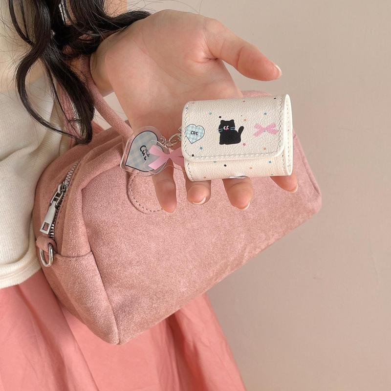 Cute Cat Pattern Earphone Case with Acrylic Tag, PU Leather Flip Earphone Bag, Earphones Protective Case for AirPods Pro2 Pro 3 2