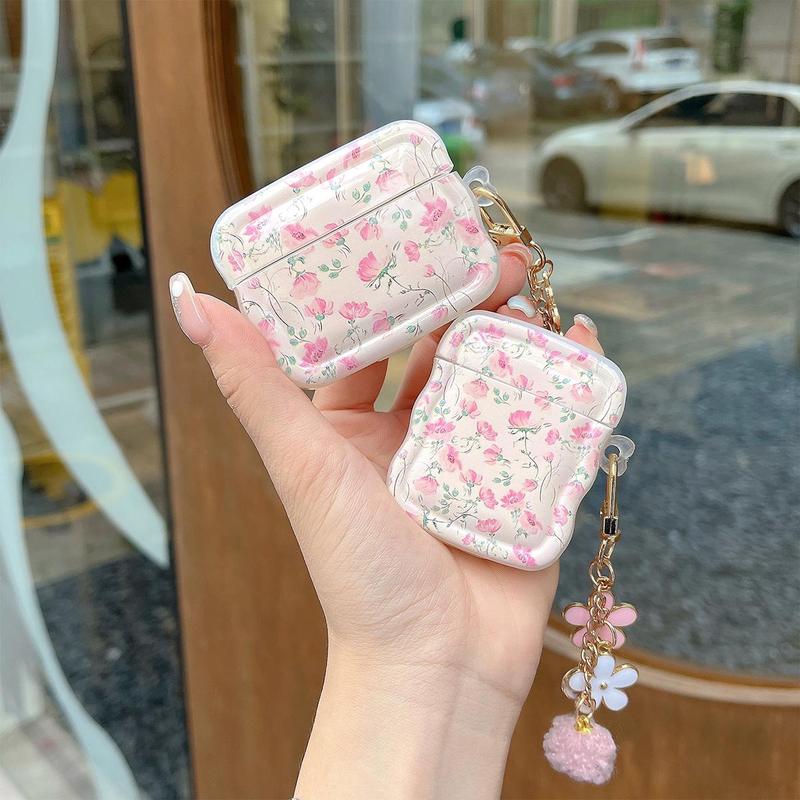 Floral Pattern Earphone Case with Keychain, 1 Count Anti-fall Soft TPU Earphone Protective Cover, Earphone Accessories Compatible with AirPods