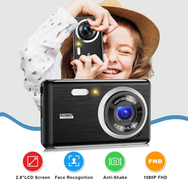 Digital Camera, FHD 1080P Camera, Digital Point and Shoot Camera with 8X Zoom Anti Shake, Compact Small Camera for Boys Girls  (Black)