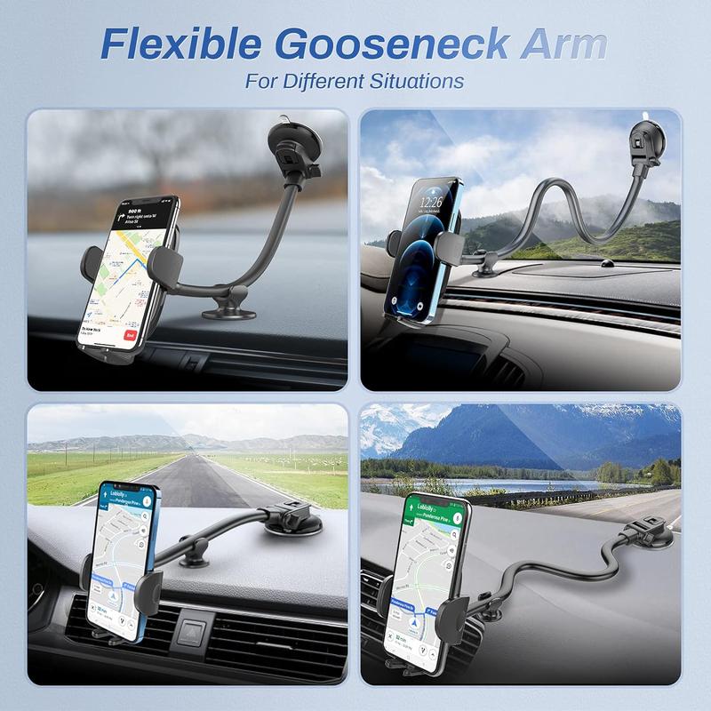 Car Truck Phone Mount Holder 14-Inch Gooseneck Long Arm, Windshield Window Mobile Holders w Industrial-Strength Suction Cup Compatible Most Phones