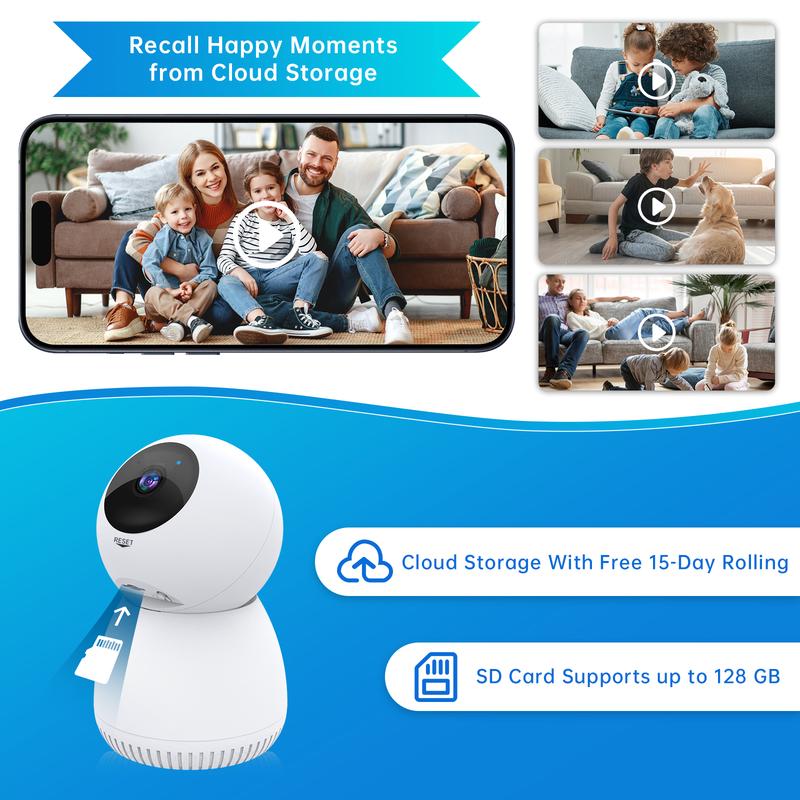 Smart Home Camera, 2 Megapixel Camera, 5G 2.4G Camera with Night Vision, Motion Detection for Pet Monitor Security，2-way Audio Cable