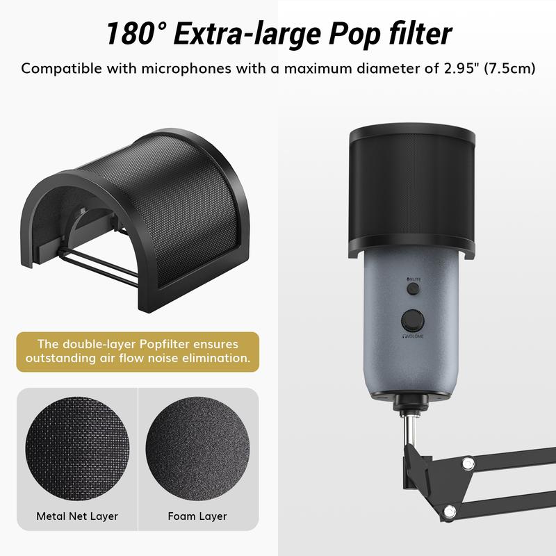 TONOR T10 Microphone Boom Arm with Extra-large Pop Filter for Various Microphones Accessories