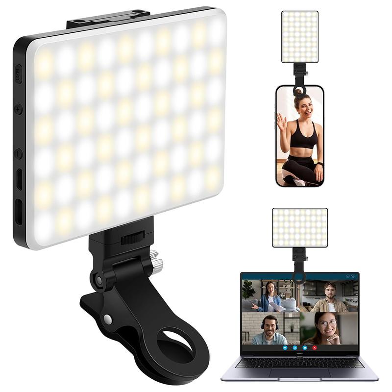 Rechargeable Selfie LED Light Clip for iPhone, Android & Tablets - Adjustable Brightness for Makeup, Video Calls, Vlogs, Live Streaming, Phone Accessories