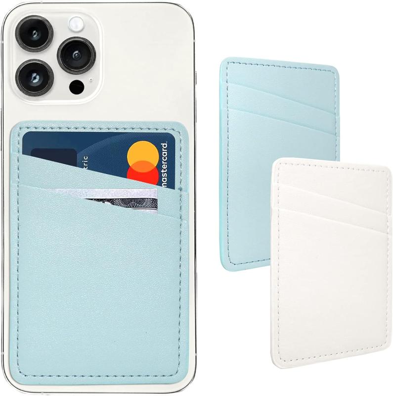 Card Holder for Phone Case, Phone Card Holder Leather, Dual Pocket Phone Wallet Stick On for , Android Cell Phone - White Blue