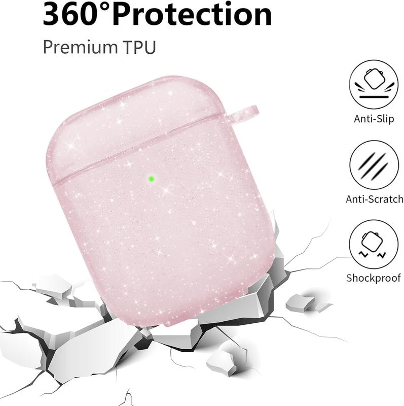 Compatible with AirPods Case Cover, Soft TPU Case for AirPods 2&1 Generation Case with Cute Butterfly Keychain for Girls Women (Glitter Pink)