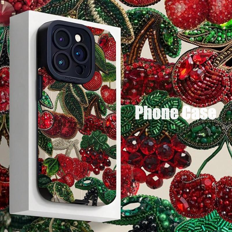 Cherry Beads Pattern Phone Case, 3D Shockproof Phone Protective Cover, Phone Accessories Compatible with iPhone 11 12 13 14 15 16 Pro Max Pro Plus