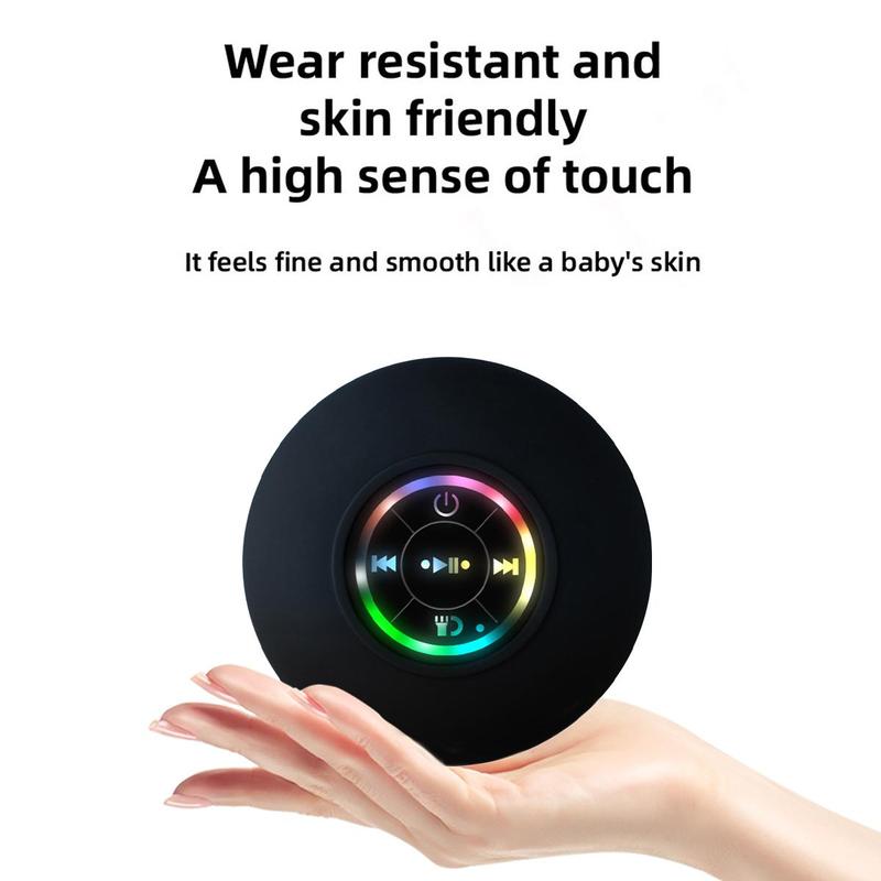 On Wall, Plates Waterproof Mini Wireless Speaker Portable Suction Cup Shower Speaker with Colorful LED Light, Christmas New Year Gifts USB Rechargeable Wireless Bluetooth 5.0-compatible Speaker for Parties, Bathroom, Travel, Home And Outdoors