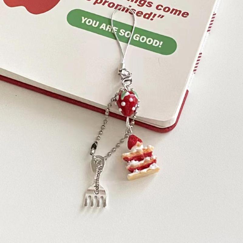 Strawberry Cake Design Phone Chain, Cute Phone Lanyard, Phone Strap for Women & Girls, Fashion Phone Accessories for Daily Use