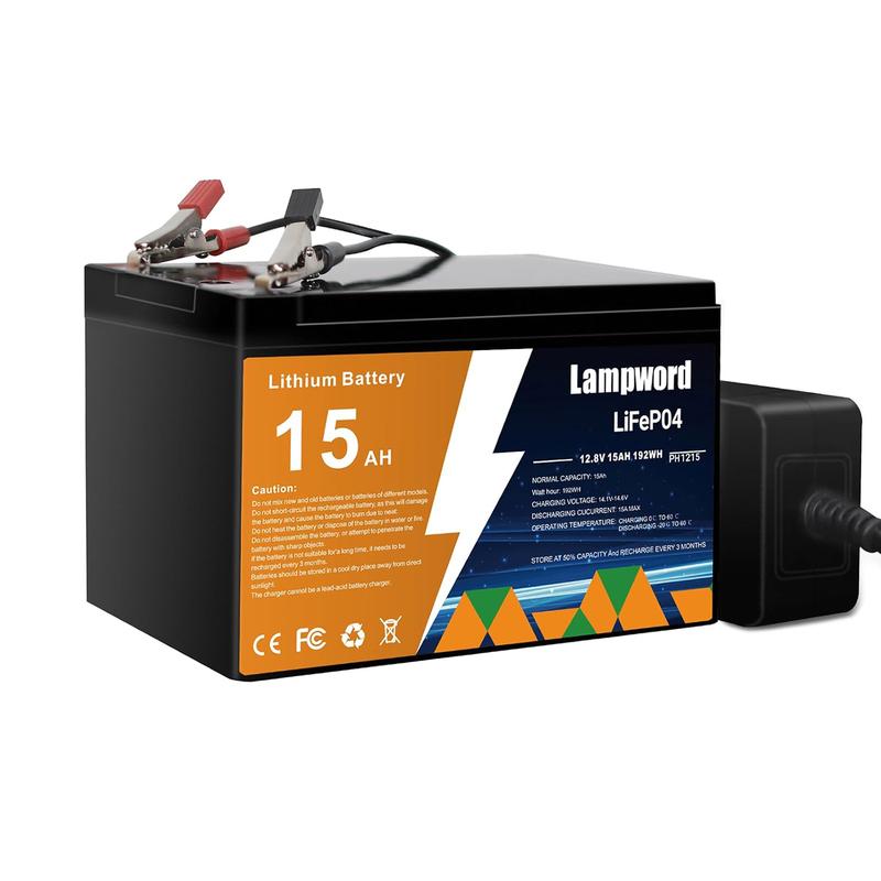 Camping Lithium Battery 12V 15Ah LiFePO4 Battery 4000+ Deep Cycle Rechargeable Batteries With Charger 10-Year Lifetime, Low Self-Discharge, for Fish Finder, Fans, Toys, LED Light, Security Camera