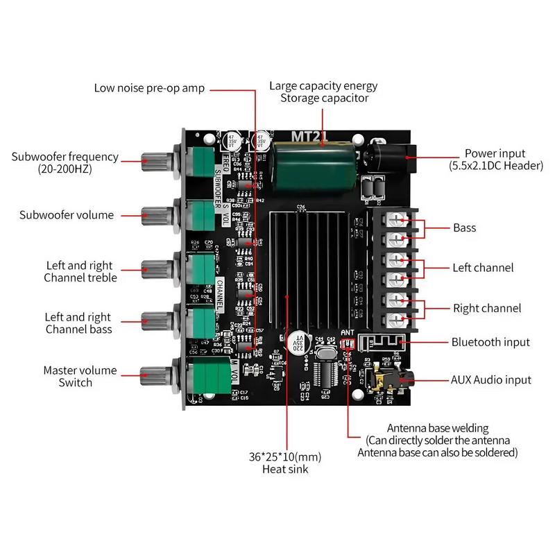 2.1 Channel Power Amplifier Board, Bluetooth-compatible Audio Power Amplifier Module, Audio & Video Accessories for DIY Audio & Home Theater