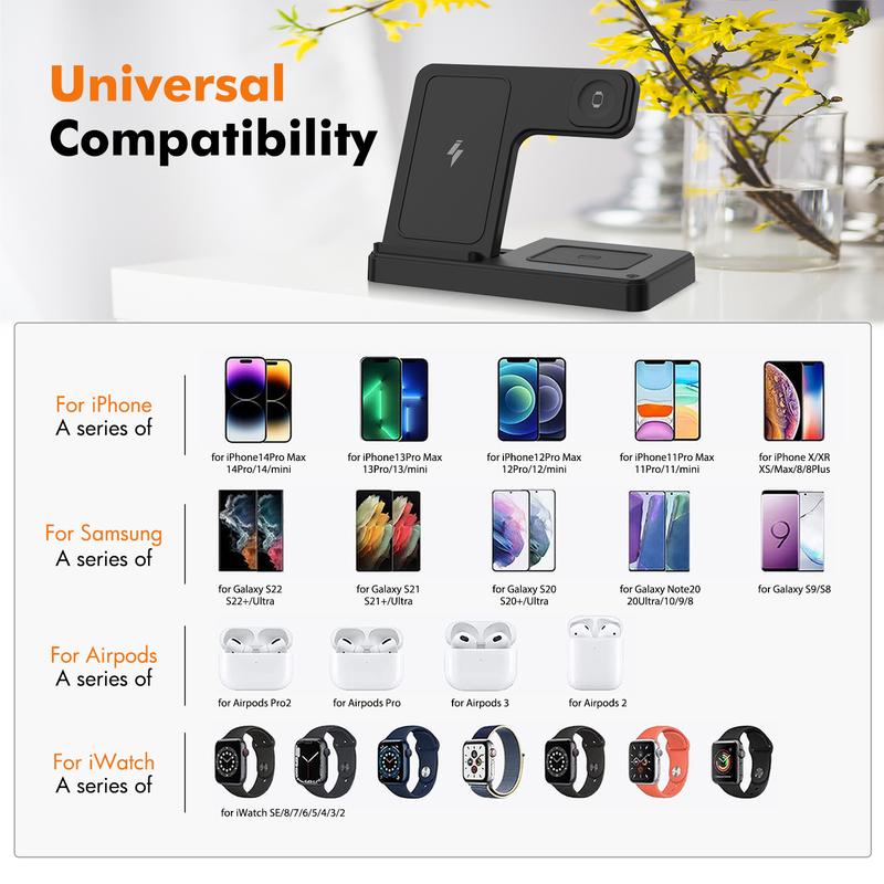 Portable 3 In 1 Fast Wireless Charger station, 18W Magnetic Folding Wireless Charging stand Station Suitable For iPhone 15 14 Pro Max 13 12 11, For i Watch 9 8 7 6 5 4 3 2Se, For Air Pods 3 2 Multiple Devices Wireless chargers christmas 2024 ornament