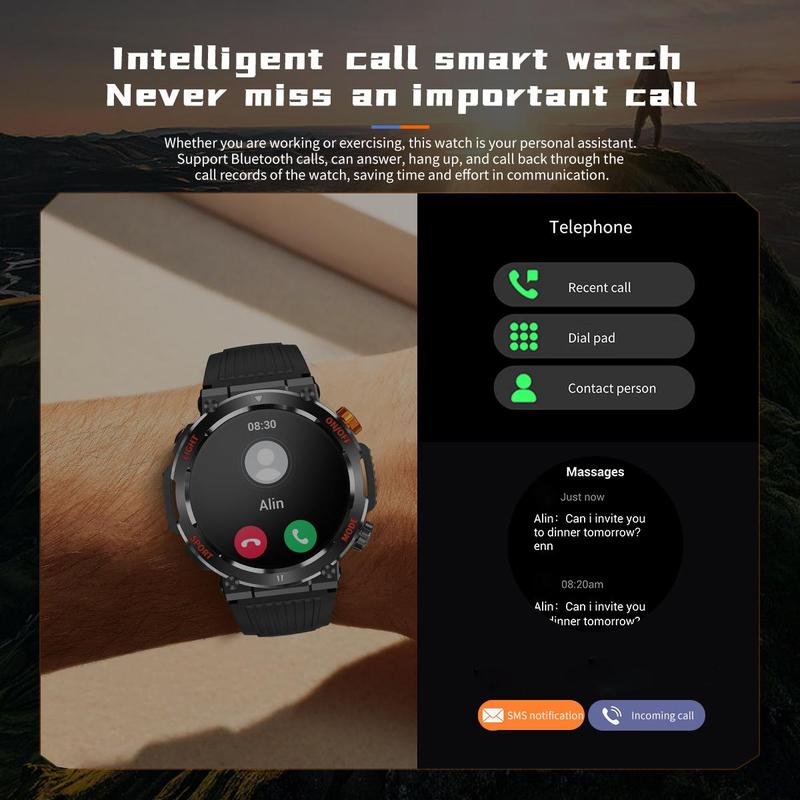 Men's Military Smartwatch with LED Light, Summer Tactical Smart Watches Fitness Tracker Wristwatch, Sport Smartwatch, Wearable Devices for iPhone Android, Smart Watch for Men