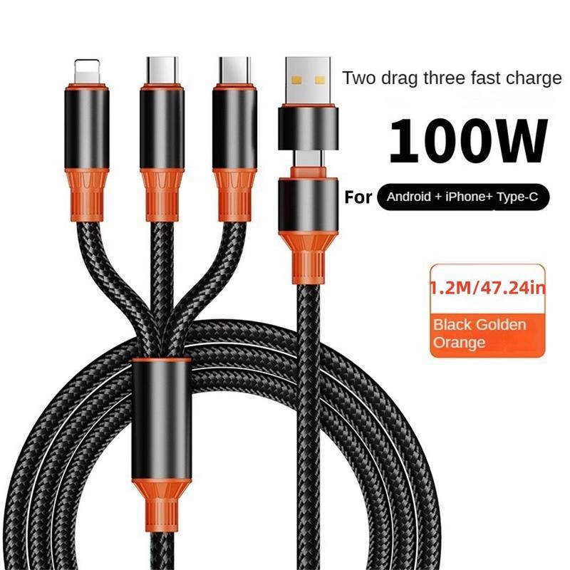 4-In-1 Data Cable, 100W Charging Cable with Data Transmission Function, Multifunctional Data Cable for Samsung Xiaomi Huawei iPhone