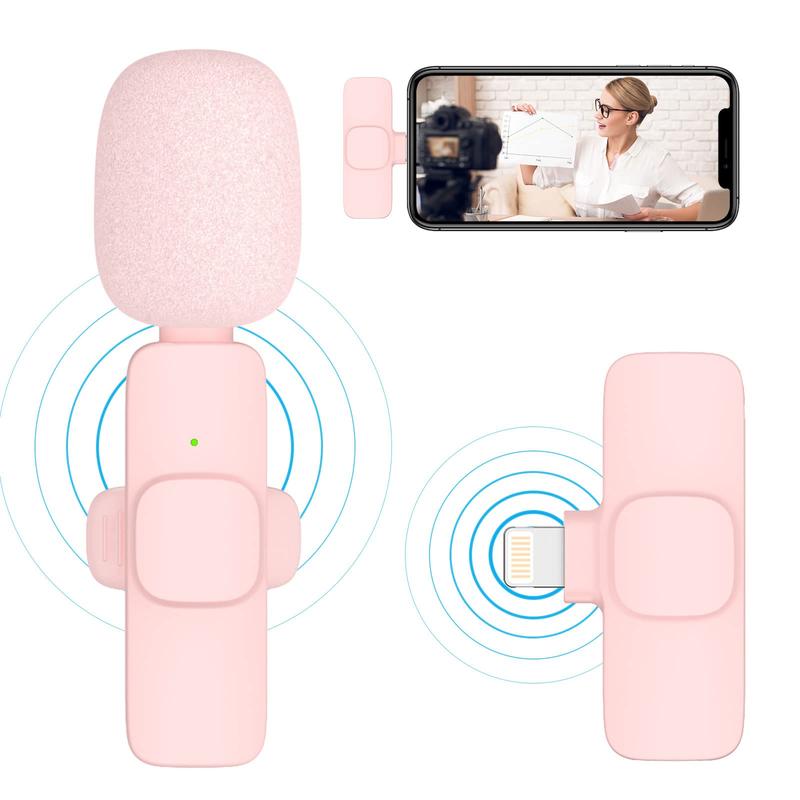 Christmas Gift for Sister, Mom, Friends - 2 pieces Professional Wireless Lavalier Lapel Microphone for iPhone, Android, iPad - Cordless Omnidirectional Condenser Recording Mic for Interview Video Podcast Vlog (pink)