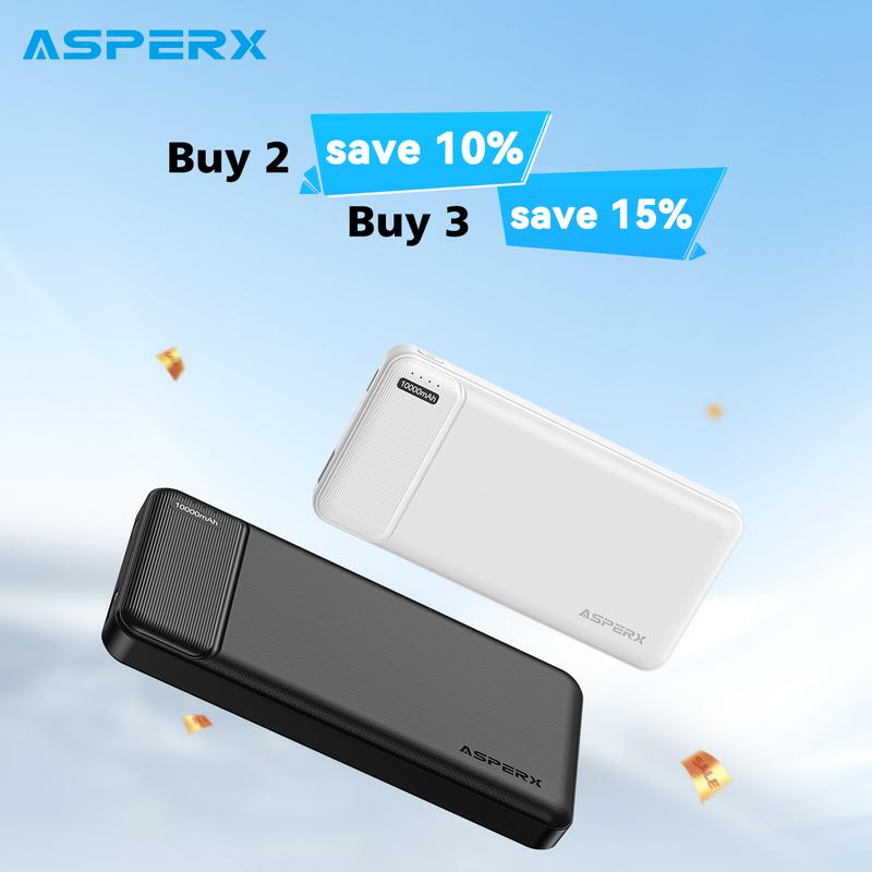 AsperX Portable Charger 22.5W 10000mAh, Power Bank Fast Charging, USB C Output, External Battery Pack Portable Phone Charger for iPhone, Samsung, Android and More Smartphone, Airpos, Game console, Bluetooth headset, Razor etc Accessories Devices