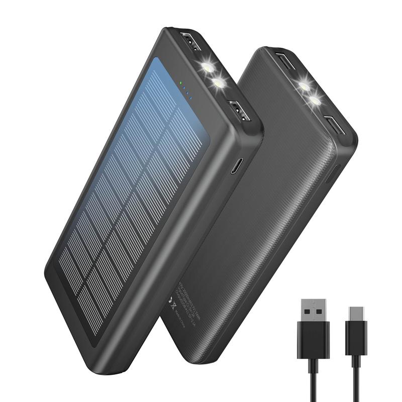 20000mAh Portable Solar Powered Power Bank, Lightweight Solar Powered External Battery Pack, Built-in Lighting Power Bank for Office & Travel