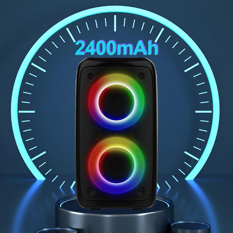 Portable Wireless Speaker with Microphone, Rechargeable Stereo Sound Sub Woofer Speaker with RGB Colorful LED Lights, Karaoke Machine Sound System