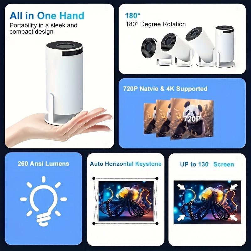 Sharp Display, Ultra-Portable 4K Mini Projector - Smart WiFi & Wireless, Adjustable Screen, 180° Rotation, USB Powered - Perfect for Home Entertainment