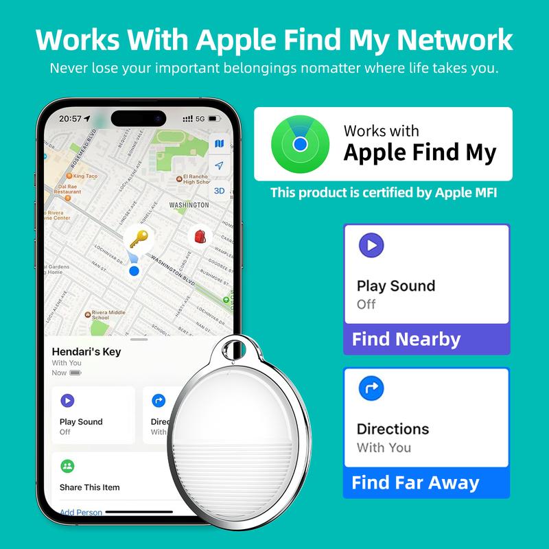 Global Location Tracker for Apple Find My, Key Finder,Water Resistant Gps Device ,Android not Supported, Works with Apple Find My (iOS only), Bag, Key and Luggage, Phone Finder