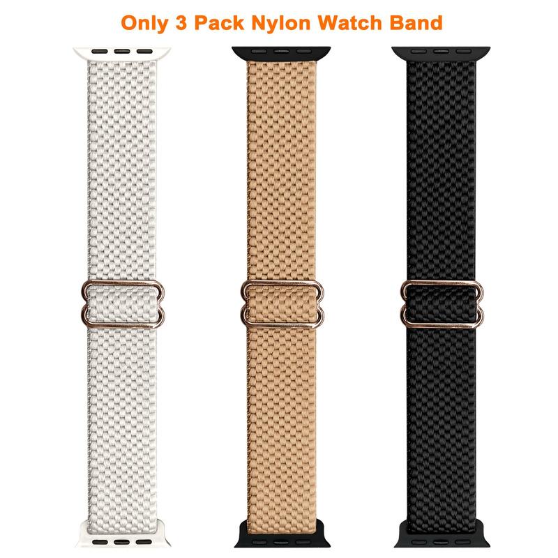 Stretch Nylon Watch Band Compatible With Apple Watch Ultra SE 9 8 7 6 5  4 3 2 1 (Band Only), 3 Counts Solid Color Adjustable Elastic Watch Band For Men & Women, Smart Watch Accessories