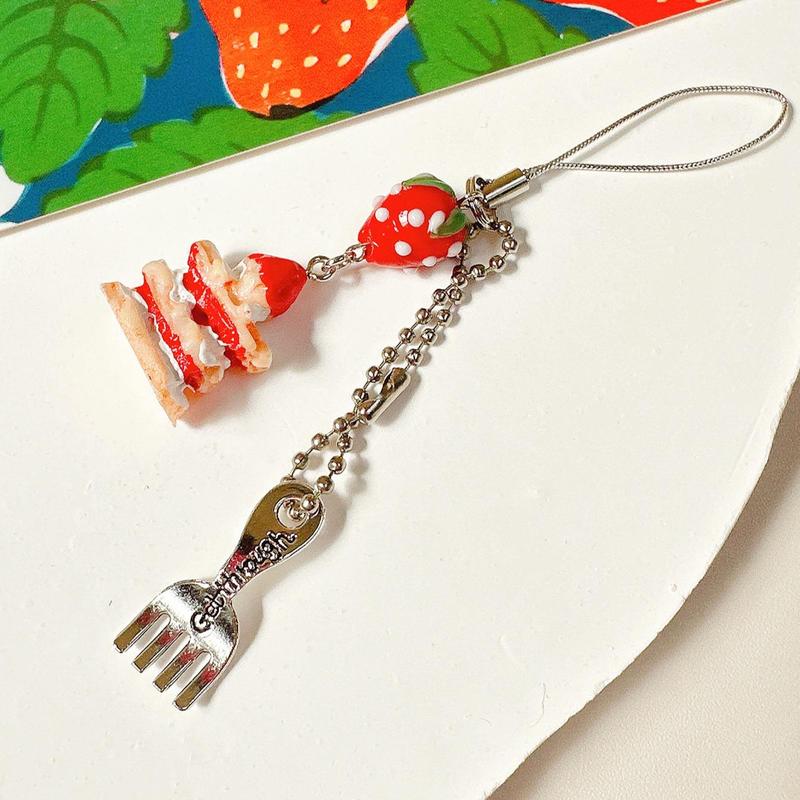 Strawberry Cake Design Phone Chain, Cute Phone Lanyard, Phone Strap for Women & Girls, Fashion Phone Accessories for Daily Use