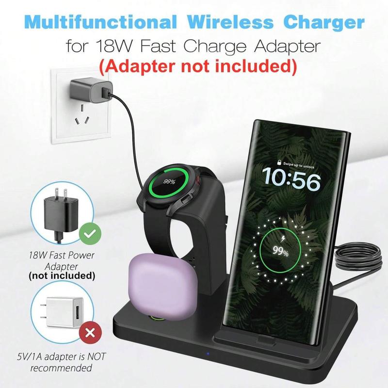 Wireless Charger Station for Samsung, 3 in 1 Fast Wireless Charging Stand for Samsung Galaxy S24 S24 Ultra S24+ S23 Ultra Galaxy Watch Galaxy Buds Smartphone Cellphone