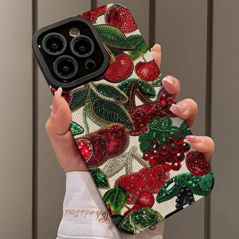 Cherry Beads Pattern Phone Case, 3D Shockproof Phone Protective Cover, Phone Accessories Compatible with iPhone 11 12 13 14 15 16 Pro Max Pro Plus