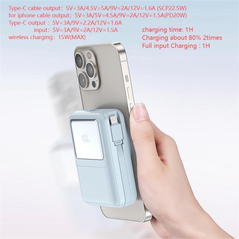 10000mAh Magnetic Fast Charge Mobile Power Supply, 15W Wireless Power Bank with Dual Cable, PD 20W Fast Charge Power Bank for iPhone 15 14 13 12