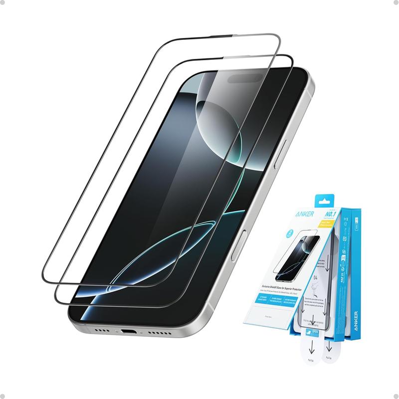 Anker Easy Fit HD Screen Protector Kit (2-Pack), Ultra-Durable and Thin ShieldX Protection, Dust-and Fingerprint-Free