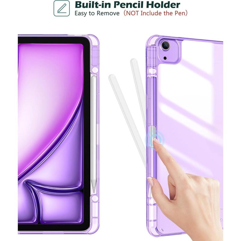 for iPad Air 13 Inch Case 2024 M2 with Pencil Holder, iPad Air 2024 13 Inch Case Clear Transparent Back, iPad Air M2 13 Cover Shockproof Smart Folio, Auto Wake Sleep -Purple