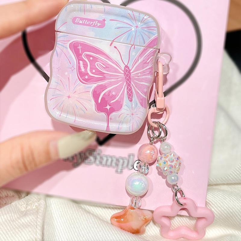 Cute Butterfly Pattern Earphone Case with Keychain, Soft TPU Earphone Protective Cover, Earphone Protector Cover Compatible with AirPods Series