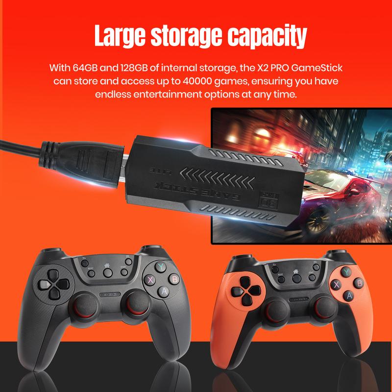 Wireless Retro Console Gamepad, X2 Gamepad Built-in 40000 Games, Dual 2.4G Wireless Controller, 4K Ultra HD Plug and Play Retro Arcade Game Console, HDMI HD Output 64g-128G Memory for TV PC Plug and Play Gamepad Adapter Port Cable