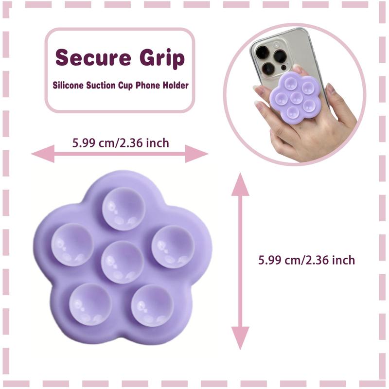 Adhesive Silicone Suction Cup Phone Grip, Flower Shaped Hands-Free Cell Phone Back Holder for Selfies, Universal Phone Accessories