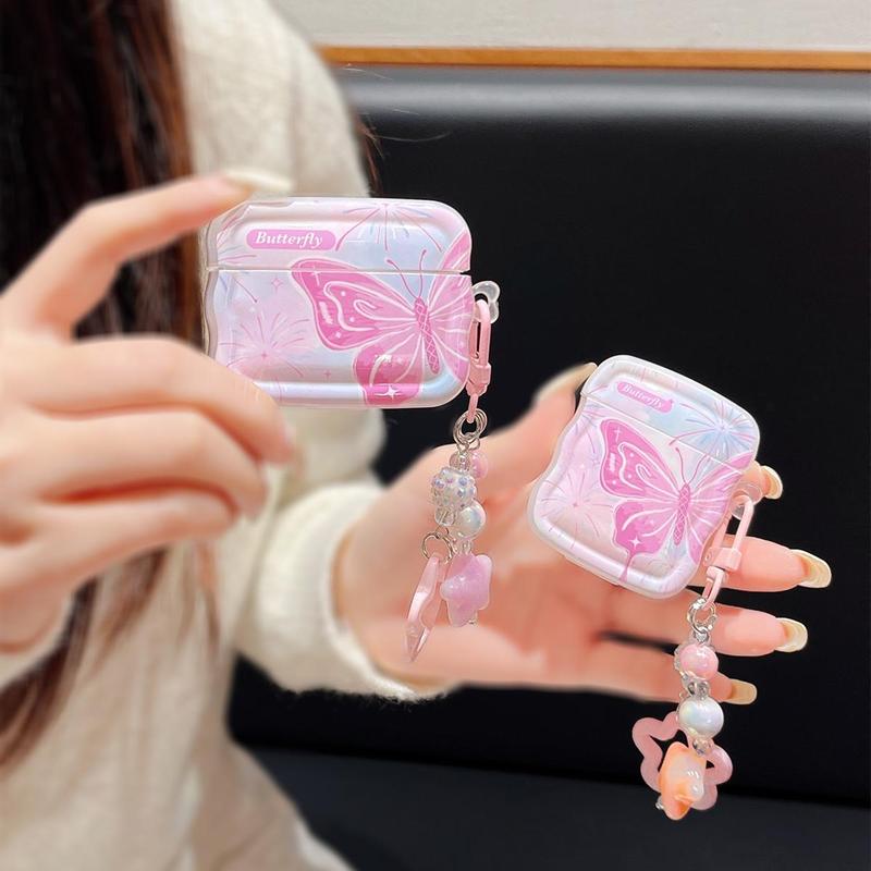 Cute Butterfly Pattern Earphone Case with Keychain, Soft TPU Earphone Protective Cover, Earphone Protector Cover Compatible with AirPods Series