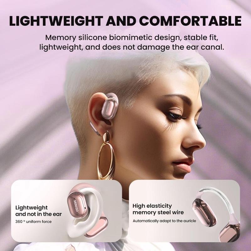 Christmas MINISO Wireless Ear-hook Headphone, Rechargeable Earphone with HiFi Sound, Long Battery Time Earphone Compatible with All Smartphones, Wireless Earphone, Earbuds