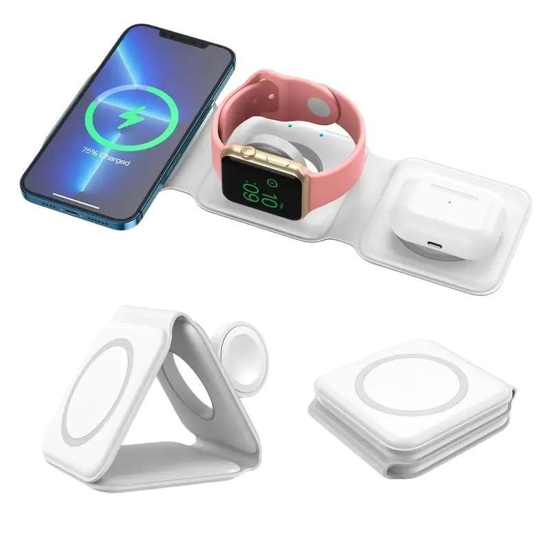 3-in-1 Wireless Charger, 1 Count Foldable Magnetic Travel Charger for Apple Watch, Multifunctional Wireless Charger for iPhone 15 14 13 12 Series & AirPods