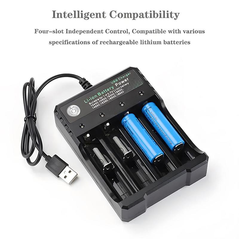 4-slot Battery Charger, USB Powered Battery Chargers, Independent Charging Battery Charger for 10440 14500 14650 16340 16650 18350 18500 18650 Battery