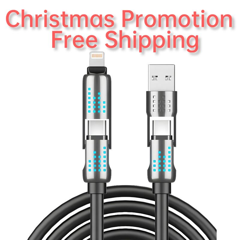 Christmas Promotion-Purple 4-in-1 USB Charging Cable, fastcharging cable MAX 240W USB A+ TYPE C + Lightning Multi national aluminum alloy cable management 240W suitable for iPhone 15 14 Samsung Galaxy,   USB-C Fast orange  charger