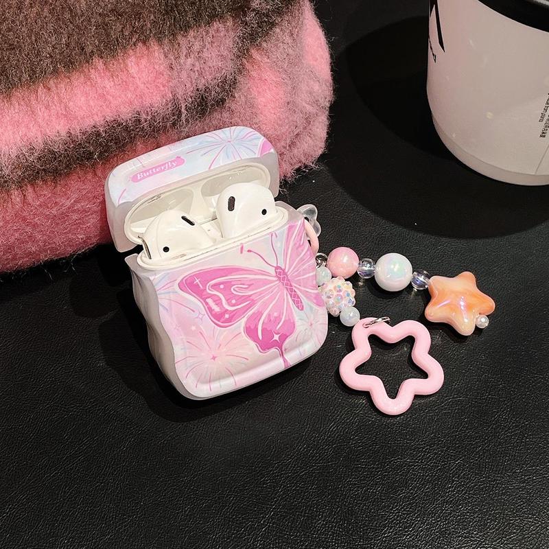 Cute Butterfly Pattern Earphone Case with Keychain, Soft TPU Earphone Protective Cover, Earphone Protector Cover Compatible with AirPods Series