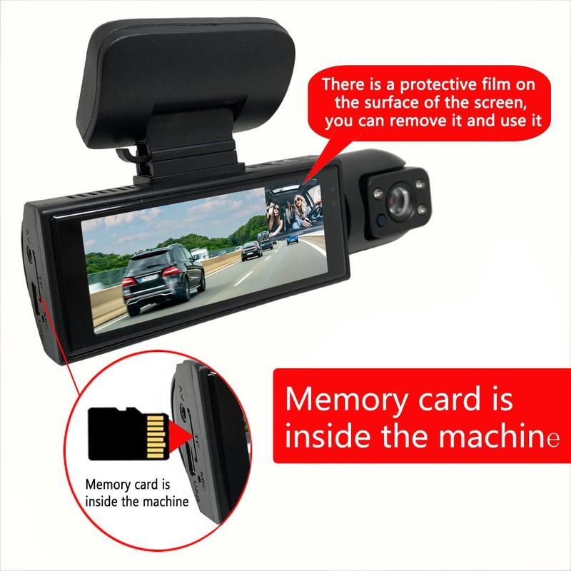 Front & Inside Dashcam, 1 Count Dash Camera for Car, Car Dashcam with 32GB Memory Card, Wide Angle Car Driving Recorder with IR Night-Visionr, 3.16 Inch lPS Screen 1080P HD Car Camera with Dual Lens, Fall Gift Birthday Gifts