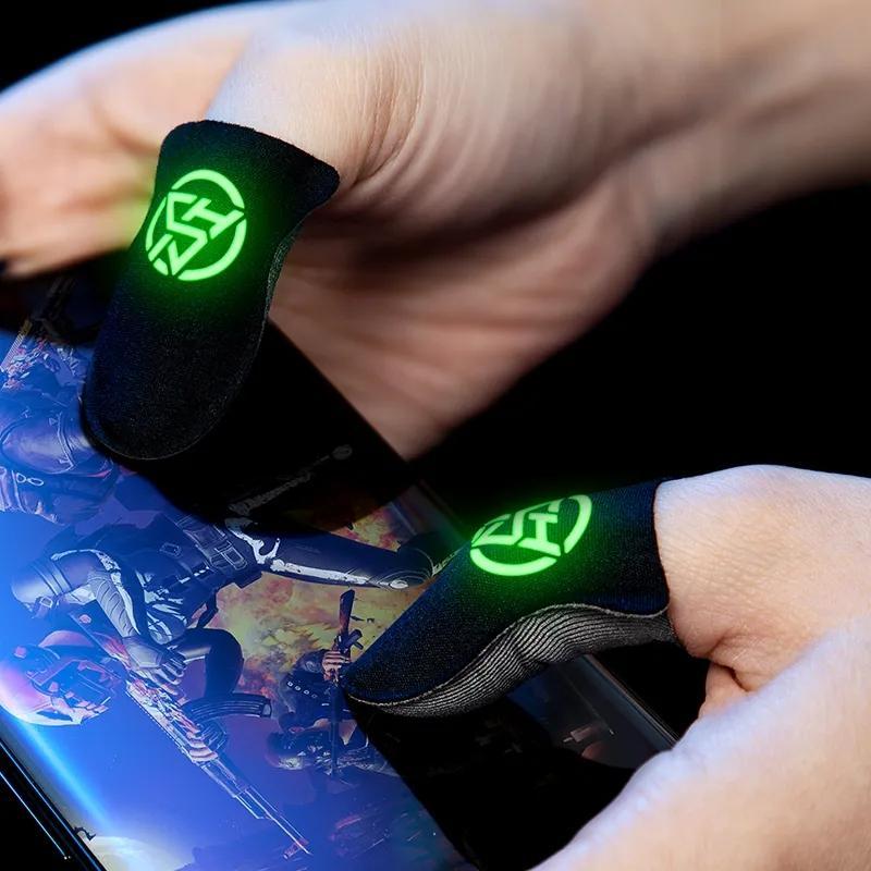 Luminous Gaming Finger Gloves with Storage Box, 1 Pair Anti-sweat Gaming Finger Gloves with Storage Box, Breathable Finger Gloves for Mobile Phone, Universal Gaming Accessories