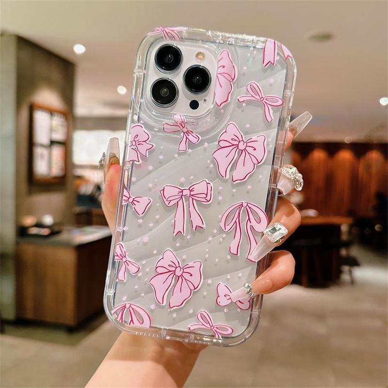 Bowknot Pattern Phone Case for Summer, Transparent Phone Case, Shockproof Phone Protective Cover Compatible With iPhone 7 8 X 11 12 13 14 15 Plus Pro Max, Fall Gift