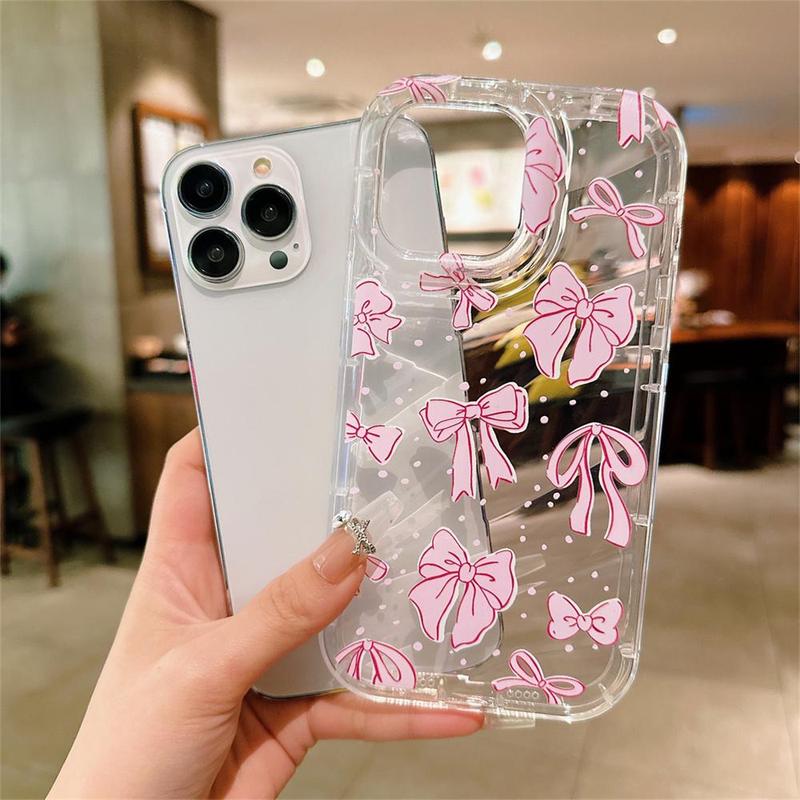 Bowknot Pattern Phone Case for Summer, Transparent Phone Case, Shockproof Phone Protective Cover Compatible With iPhone 7 8 X 11 12 13 14 15 Plus Pro Max, Fall Gift