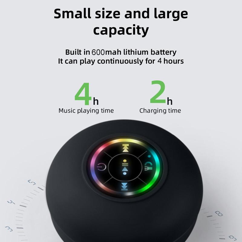 Waterproof Bluetooth-compatible Speaker, Portable Wireless Speaker with LED Light, Rechargeable Suction Cup Speaker for Home, Bathroom, Kitchen, Party