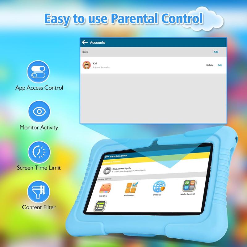 7 Inch Android 12 Tablet, 2GB RAM 32GB ROM Tablet with Shockproof Case, Parental Control Tablet, 2.4G WiFi Educational Tablet for Students